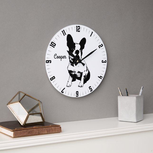 Grande Horloge Ronde Adorable personnalisation Chien Photo Carré Mur Ho (Bureau)