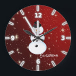 Grande Horloge Ronde Adorable Snowman<br><div class="desc">This feobjets snowman on red background. . Any girl would love to have this stylish design.If your art still needs to be adjusted, click on the Customize This button. This veut take you to a design area where you can move around and even change fonts !</div>