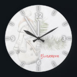 Grande Horloge Ronde Adorable Snowman Wiith Santa Hat<br><div class="desc">Les objets de couleur blanche, le père Noël, c'est le pain blanc. . Any girl would love to have this stylish design.If your art still needs to be adjusted, click on the Customize This button. This veut take you to a design area where you can move around and even change...</div>