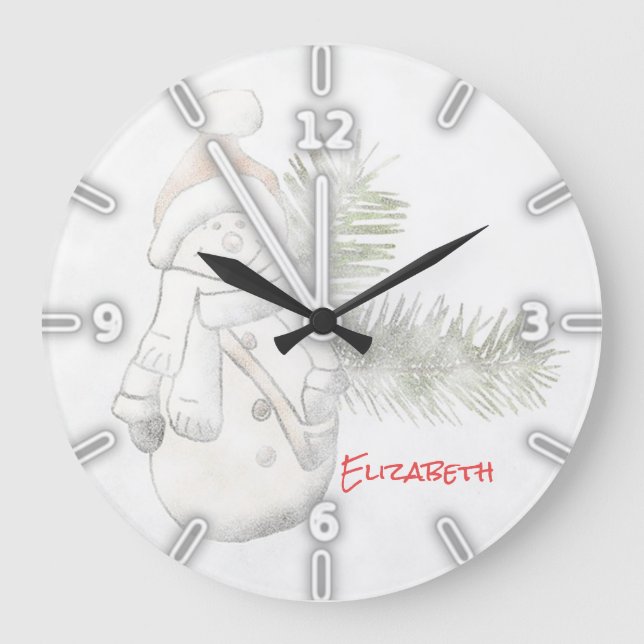 Grande Horloge Ronde Adorable Snowman Wiith Santa Hat (Recto)