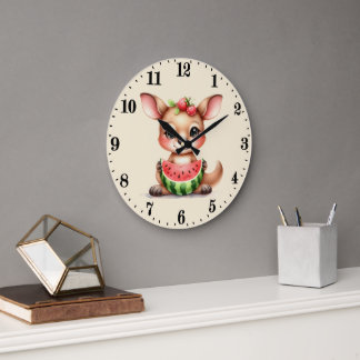 Grande Horloge Ronde Adorables amateurs de pastèque Kangourou