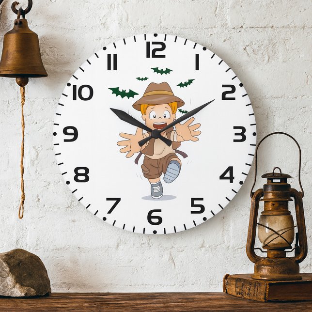 Grande Horloge Ronde Adventure Explorer Kid Running from Bats (Créateur téléchargé)