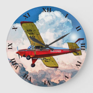 Grande Horloge Ronde Aéronefs personnels rouge bleu jaune avec votre no