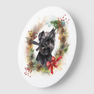 Grande Horloge Ronde Affenpinscher Christmas Wreath Festive Pup