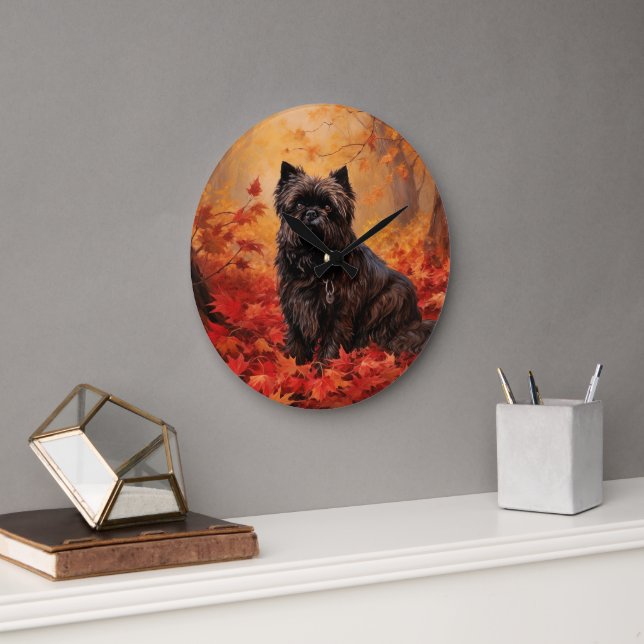 Grande Horloge Ronde Affenpinscher en automne Feuilles automne Inspiré (Bureau)