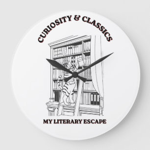 Grande Horloge Ronde Affiche d'art esthétique de bibliothécaire félin