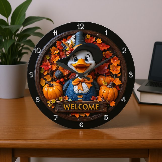 Grande Horloge Ronde Affiche de bienvenue canard d'automne (Créateur téléchargé)