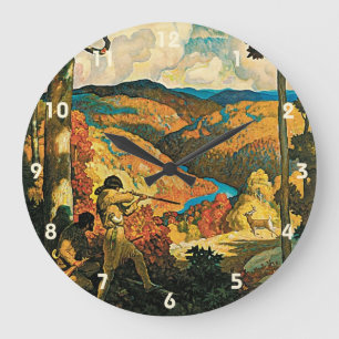 Grande Horloge Ronde Affiche de voyage vintage NC Wyeth, Dans l'ancien 