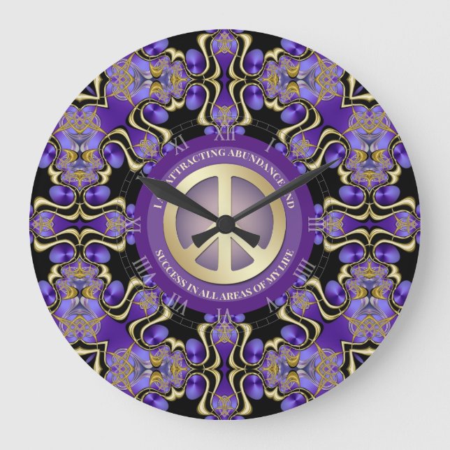 Grande Horloge Ronde Affirmation Purple PEACE Mandala (Recto)