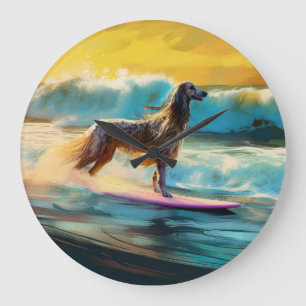Grande Horloge Ronde Afghan Hound Beach Surf Peinture