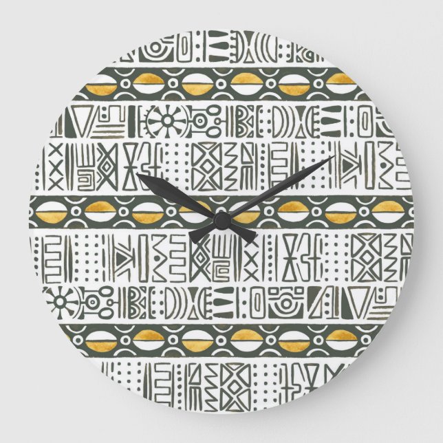 Grande Horloge Ronde Africain ethnique, aquarelle motif sans couture. (Recto)