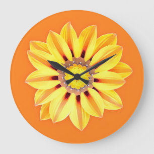 Grande Horloge Ronde African Daisy / Gazania - Orange et Jaune