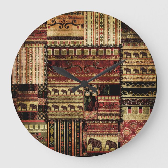 Grande Horloge Ronde African Patchwork : Grunge Print Arrière - plan (Recto)