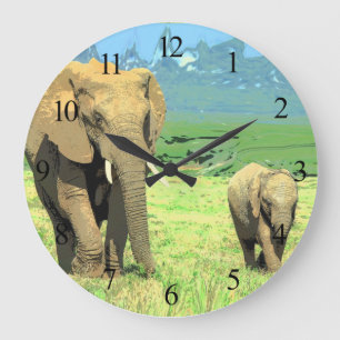 Grande Horloge Ronde African Safari Elephants Large Clock
