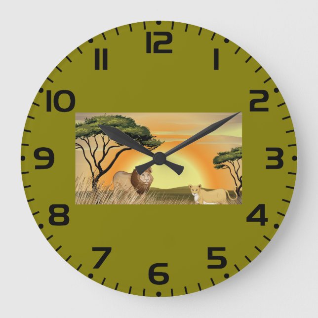Grande Horloge Ronde African Safari Sunset Lion and Lioness (Recto)