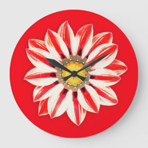 Grande Horloge Ronde Afrique / Gazania - Rouge et blanc rayé
