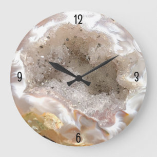Grande Horloge Ronde Agate Geode Photo avec Quartz Crystal Druzy