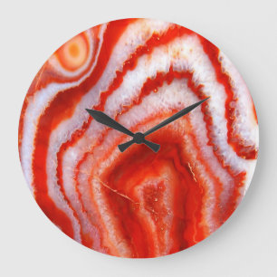 Grande Horloge Ronde Agate Orange Sanguine.