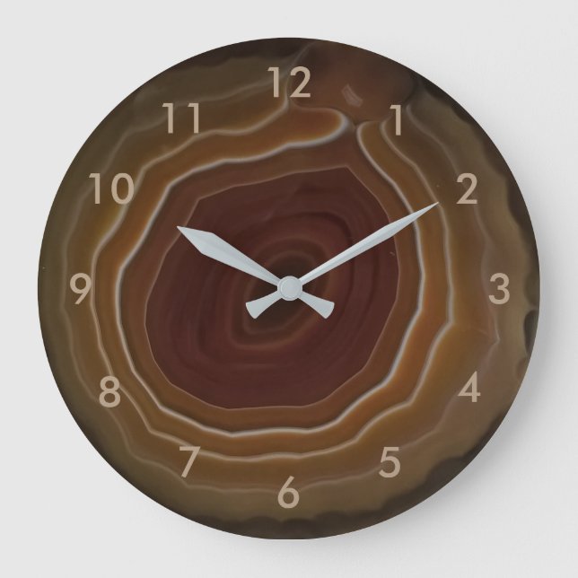 Grande Horloge Ronde Agate slice brown stone clock with numbers. (Recto)