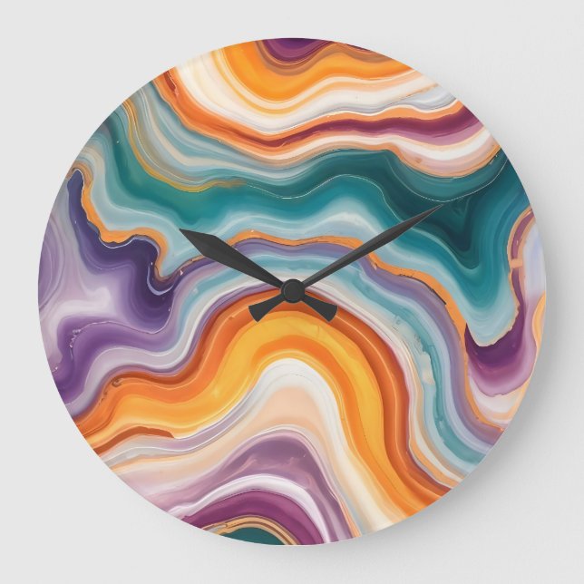 Grande Horloge Ronde Agate violet, Turquoise et or (Recto)