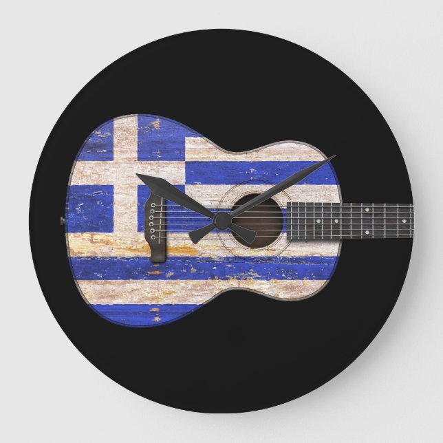 Grande Horloge Ronde Aged and Worn Greek Flag Acoustic Guitar (Recto)