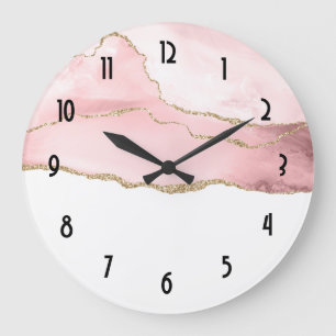 Grande Horloge Ronde Agencement rose et élégant au ruban d'or
