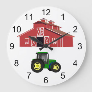 Grande Horloge Ronde Agriculteur rouge de pays de tracteur de grange et