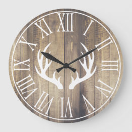 Grande Horloge Ronde Agritourisme rustique Faux Grange Bois & Antlers