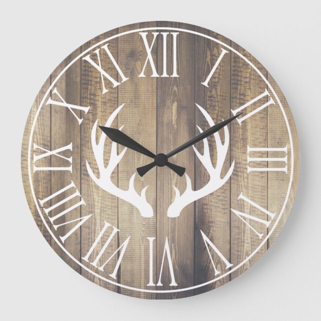 Grande Horloge Ronde Agritourisme rustique Faux Grange Bois & Antlers (Recto)