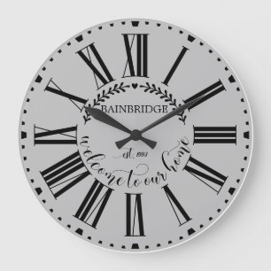 Grande Horloge Ronde Agritourisme Style Laurel Monogramme Nom Personnal