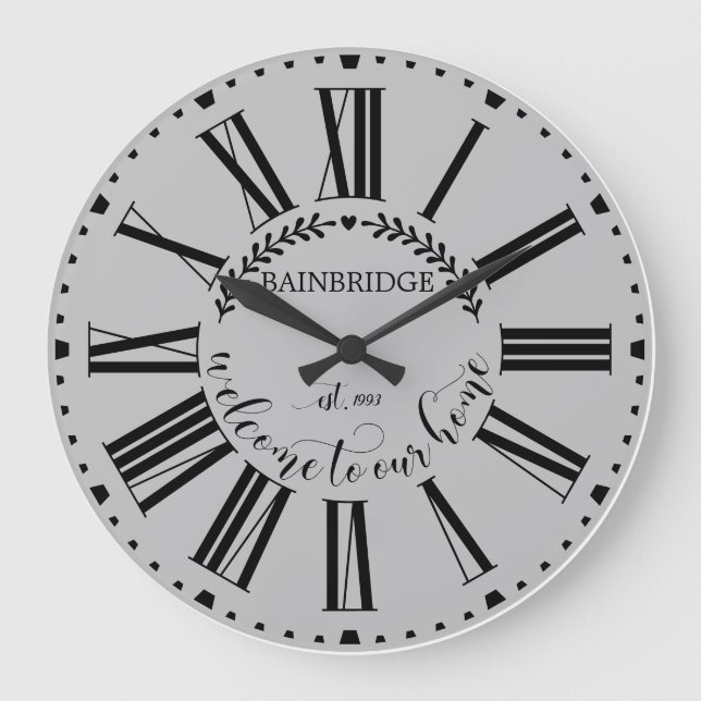 Grande Horloge Ronde Agritourisme Style Laurel Monogramme Nom Personnal (Recto)