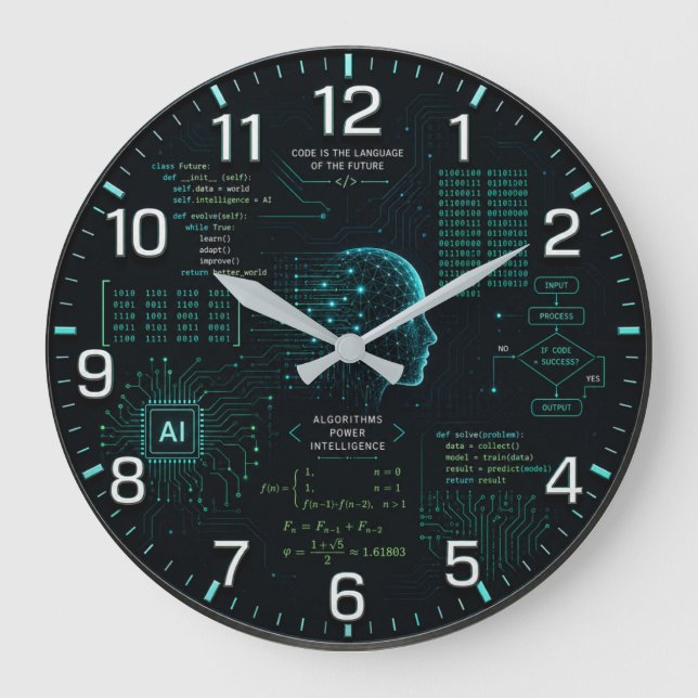 Grande Horloge Ronde AI Coding Programming Computer Science Software  (Recto)