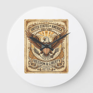Grande Horloge Ronde Aigle chauve vintage patriotique en détresse