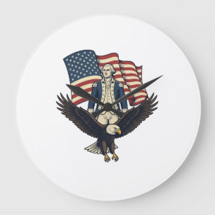 Grande Horloge Ronde Aigle Patriotique et Général Colonial Vintage Vect