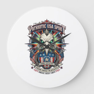 Grande Horloge Ronde Aigle Patriotique Fin Du Monde Crâne Zombie Apocal