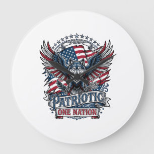 Grande Horloge Ronde Aigle Patriotique Loup Hybride Animal Hybride Patr