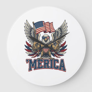 Grande Horloge Ronde Aigle Patriotique Merica Vintage Vector Design de