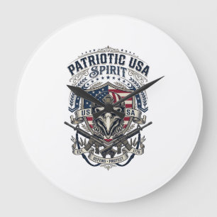 Grande Horloge Ronde Aigle Tactique Patriotique Crâne Inspiré Militaire