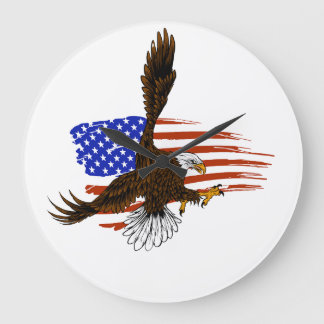 Grande Horloge Ronde Aigle vectoriel américain contre drapeau usa