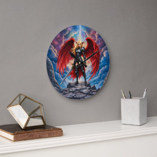 Grande Horloge Ronde Aile cramoisie – Guerrière de l'ange déchu.
