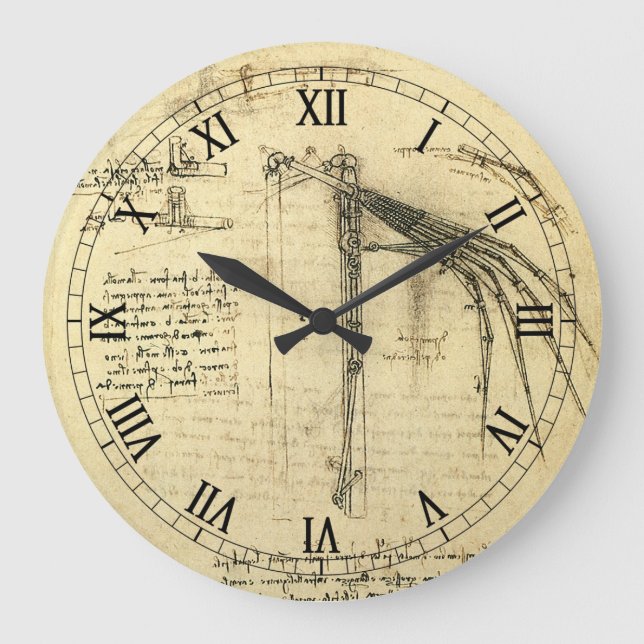 Grande Horloge Ronde Aile de Léonard de Vinci pour une machine volante, (Recto)