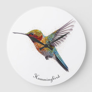 Grande Horloge Ronde Ailes arc-en-ciel : Art vibrant de colibri, person