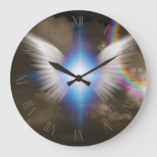 Grande Horloge Ronde Ailes d'anges blancs
