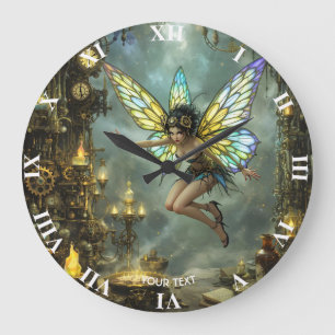 Grande Horloge Ronde Ailes de Papillon de Pixie Mignonnes Fantastiques