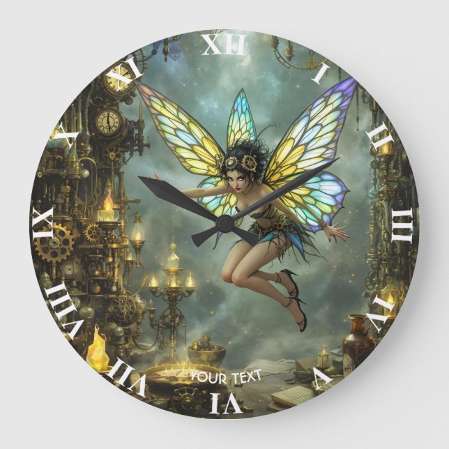 Grande Horloge Ronde Ailes de Papillon de Pixie Mignonnes Fantastiques (Recto)