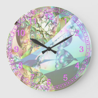 Grande Horloge Ronde Ailes des anges Améthyste Cristal Abstrait Fractal