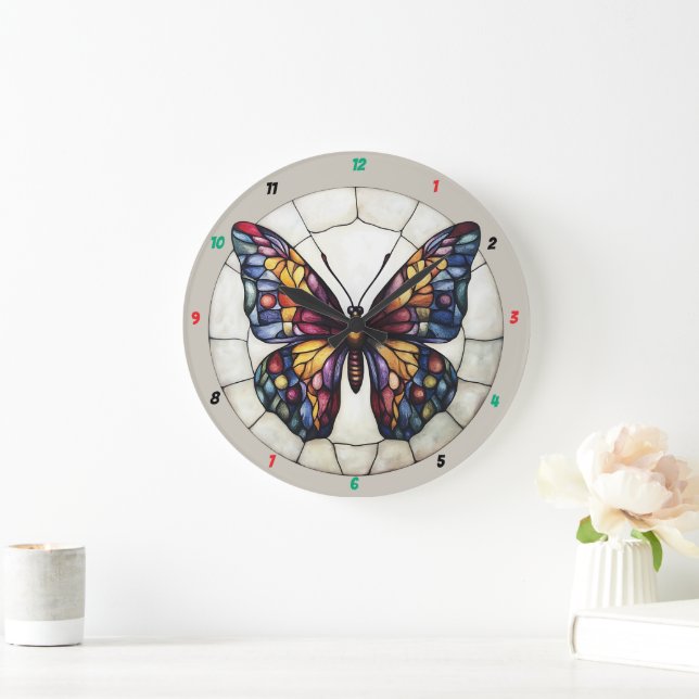 Grande Horloge Ronde Ailes Lumineuses" - Papillon en verre (Maison)