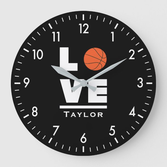 Grande Horloge Ronde Aimer et vivre Basketball Fan de sports Nom person (Recto)