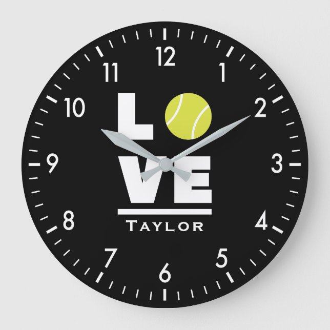 Grande Horloge Ronde Aimer et vivre Tennis Fan de sports Nom personnali (Recto)