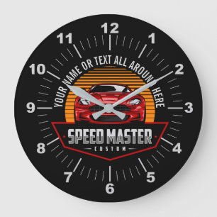 Grande Horloge Ronde Ajouter le nom Texte rouge VITESTRE personnalisée